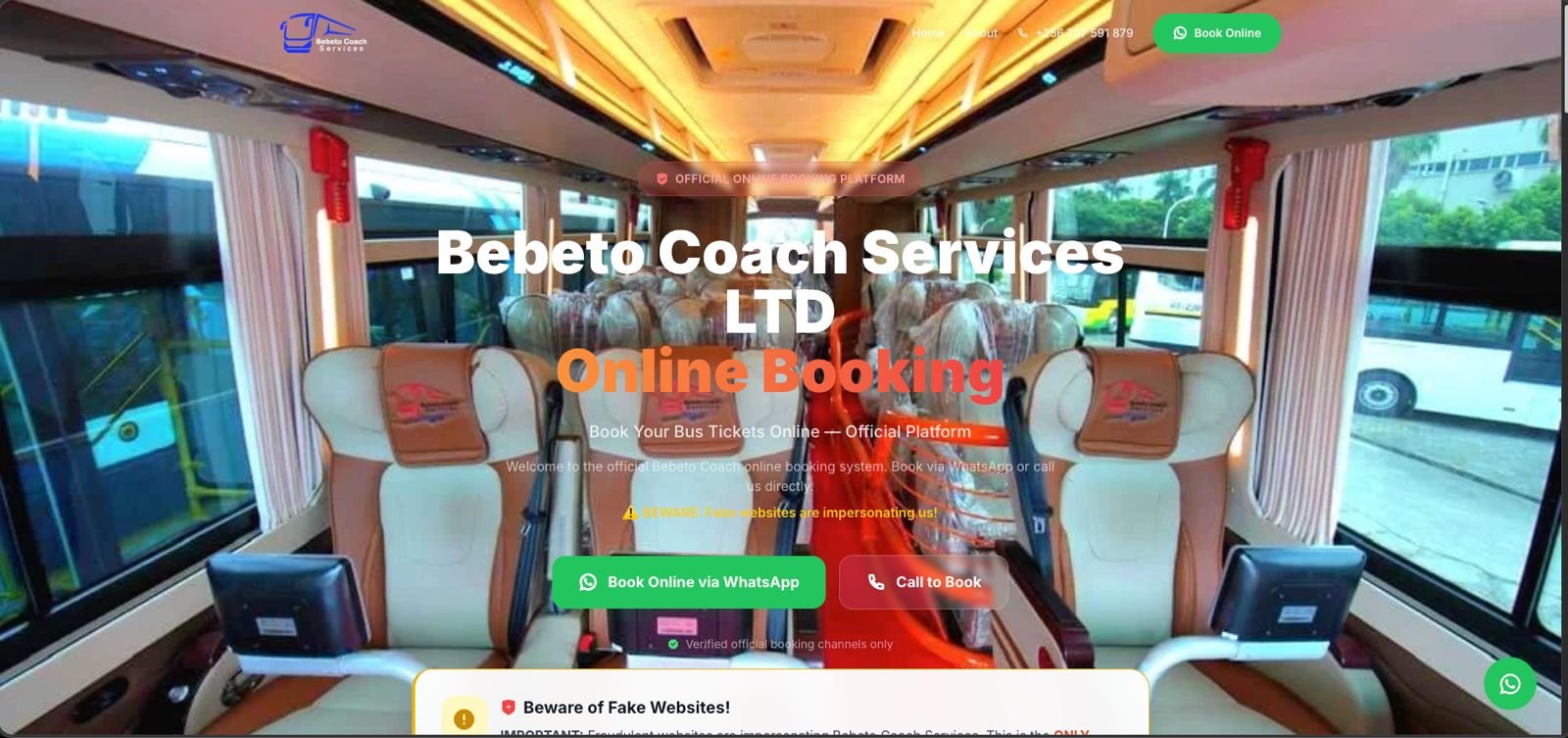 Bebeto Coach Services online bus ticket booking system — handles 15,000+ bookings across Uganda, South Sudan, Kenya and Rwanda