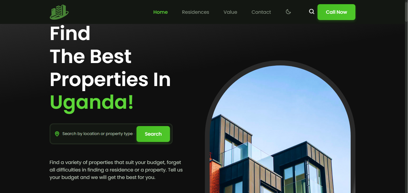 Rafiki Real Estates website screenshot — property listings in Bunga, Uganda