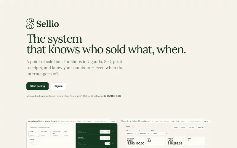 Sellio point-of-sale system for shops in Uganda, built by AG Digital Solutions